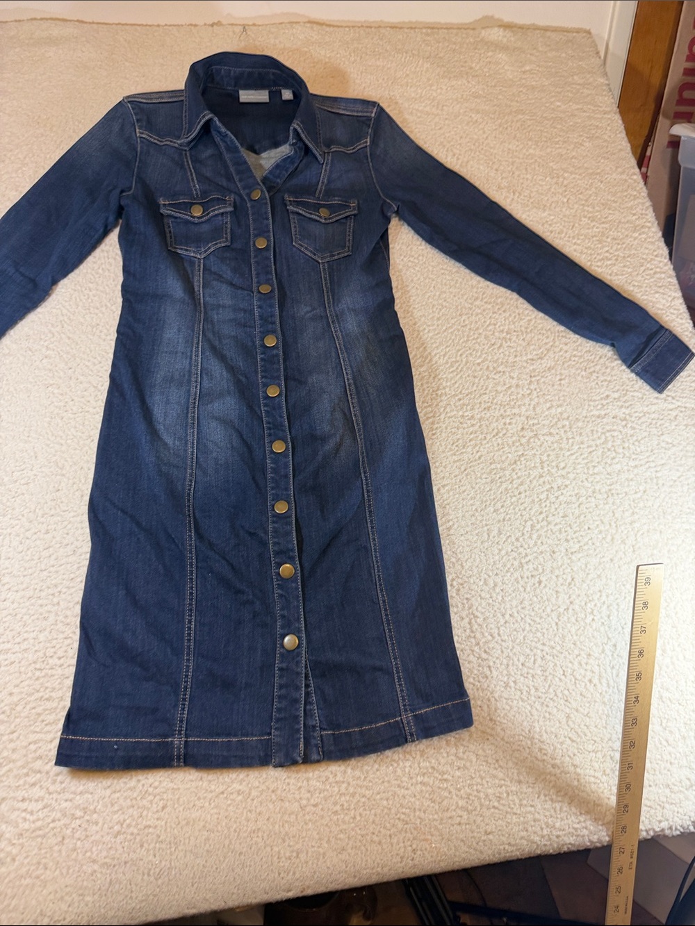 New York & Company Dark Blue Denim Midi Shirt Dress 481